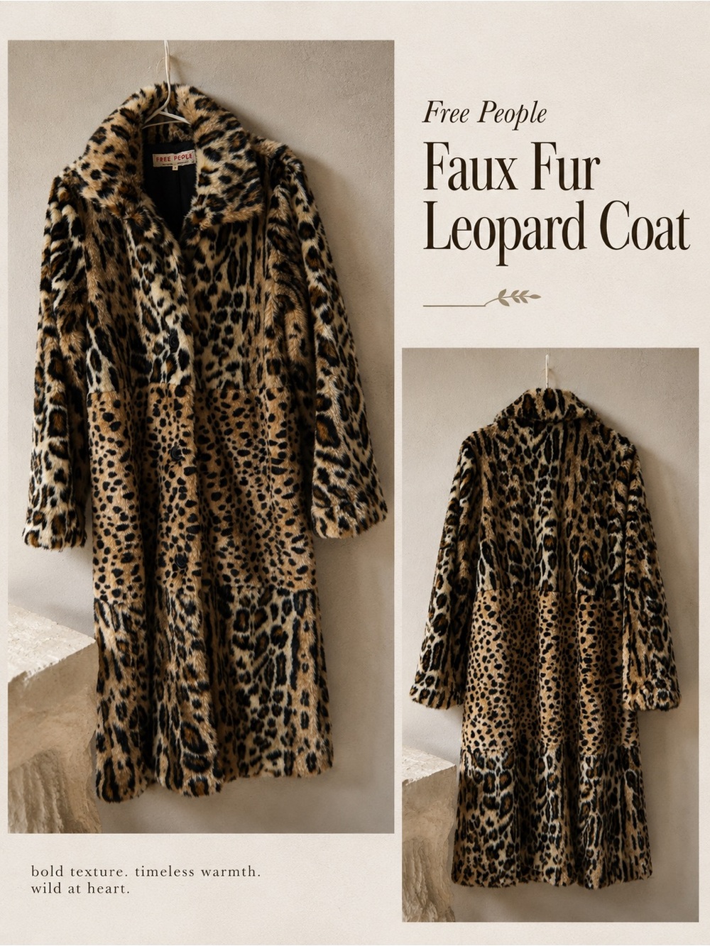 Free People Leopard Print Faux Fur Coat in Brown and Black